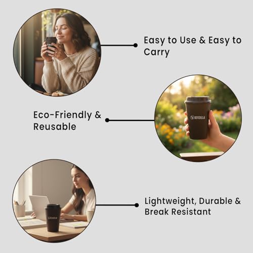 Image of Bevzilla Eco-Friendly Coffee Tumbler | Pack of 2 | Crafted from Bamboo Fiber, Coffee & Rice Husk | Lightweight, Durable & Food-Safe | Microwave & Dishwasher Safe | Reusable Travel Mug