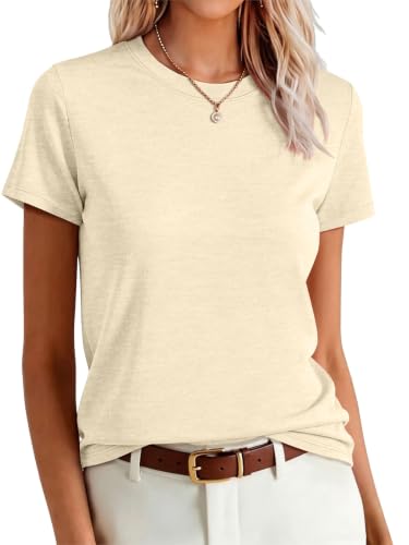 Image of UNCLECAT Womens Short Sleeve Tops Summer Basic T Shirts Crewneck Causal Tee | Solid Color, Trendy Fashion Clothes, Casual Basic Tee