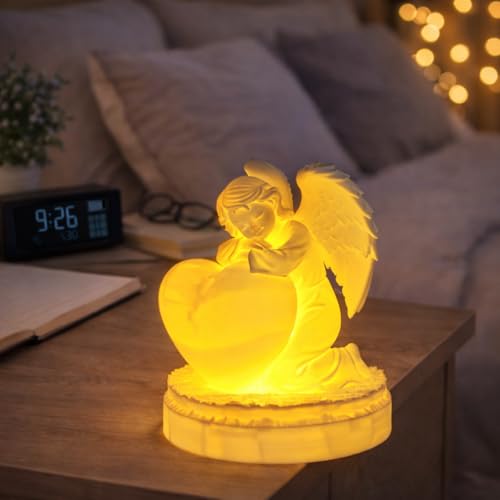 Image of Angel Holding Heart Lamp with LED Tealight | 3D Printed Decorative Showpiece for Valentine Decor, Romantic Gifting & Home Display
