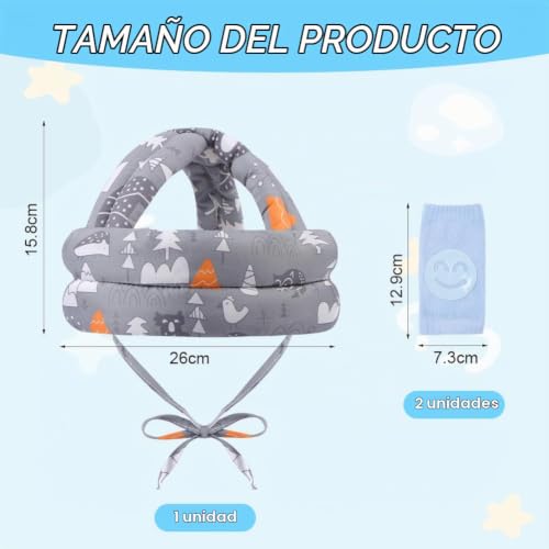 Miniatura 2 de Hagot Protector Cabeza, Transpirable Golpes Seguridad Con Rodilleras, Ajustable Golpe Para Años Que Aprenden Camina Y Gatear Gris