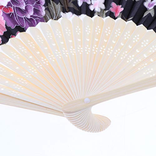 Fityle Ventiladores à Mão Ventilador De Dobramento De Bambu De Seda Para Decoração De Festa De Casam