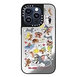 CASETiFY (ケースティファイ) ミラーケース iPhone 15 Pro用 [トムとジェリー コラブ/反射 / 5フィートの落下に対する保護力/Magsafe対応] - ファミリーステッカー - シルバーオンブラック