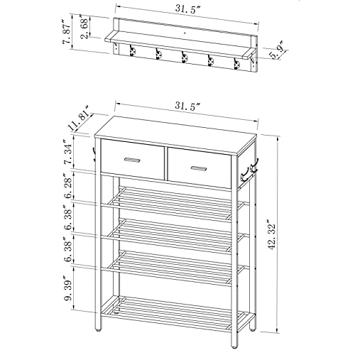 Dklgg Metal Shoe Rack With Coat Rack, Industrial 4-Tier Shoe Storage Organizer With Drawers For 12 Pairs, Shoe Shelf With 4 Hooks & Adjustable Feet, Free Standing Shoe Racks For Entryway, Hallway #TOP1