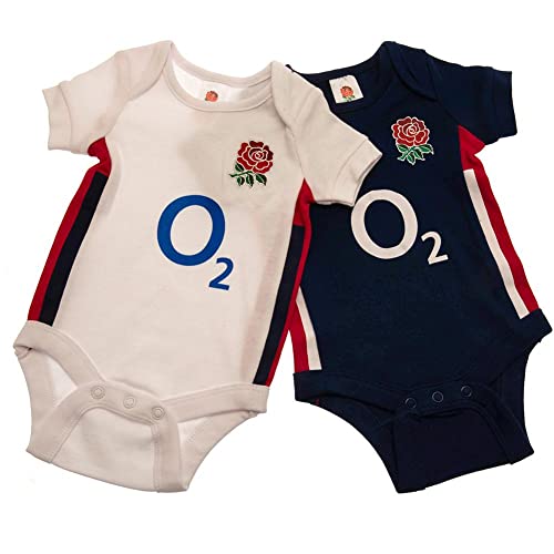 ENGLAND R.F.U. Baby Babies 2 Pack England RFU English Rugby Kit Bodysuits Vest Home & Away Kit Colours 100% Official… (0-3 Months)