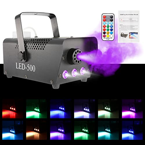 Powlab Upgraded Smoke Machine Controllable 12 Colorful Led Lights Effect, 500W And 2000Cfm Fog With Wireless Remote Control For Wedding, Halloween,Party And Dance Dj Stage Effect,With Fuse Protection #TOP17