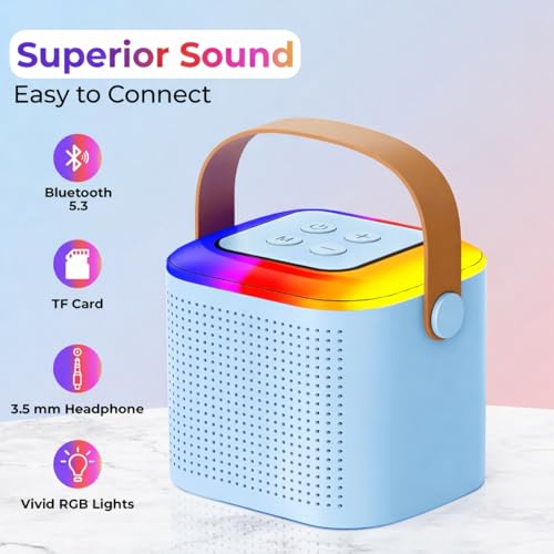 Image of One94Store Portable Bluetooth Speaker 10W with Wireless Karaoke Mic, Bluetooth 5.1, 8H Playtime, 5 Voice Change Effects, RGB LED Lights, TF Card Support, Type-C Charging, Mini Wireless Speaker - Blue