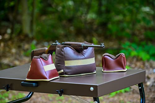 Benchmaster Rifle Bench Bag Rest, All Leather, Shooting Sand Bag, Gun Sighting, Weather Resistant, Hand Double Stitched, Large, Filled #TOP2