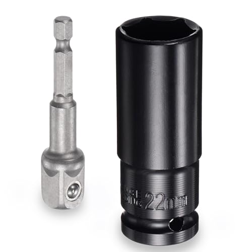Image of LEPEVNEY 1/2" Drive Socket Accessory Set 22mm Deep 6-Point Impact Socker 3" Length with 1/4" Hex Shank Adapter Socker Accesory Set 22mm x 3" L