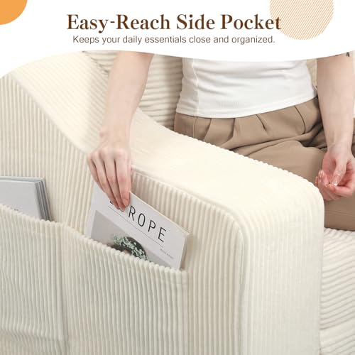 MeMoreCool 58" Boneless Loveseat Sofa Bed, Corduroy Pull Out, Beige by MeMoreCool - Used condition - Image 6