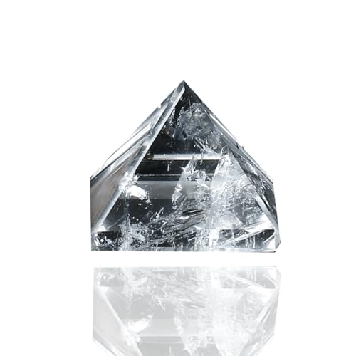 Natural Clear Quartz Crystal Pyramid - Hand-Polished Clear Stone for Home Office Decor, Meditation, and Mindfulness - Unique Geometric Figurine Gift