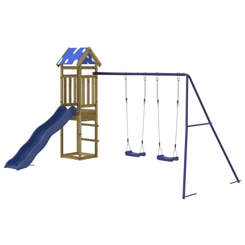 Torre da gioco in legno di pino impregnato con scivolo, altalena e sabbiera per bambini in giardino, robusto telaio da arrampicata, parco giochi resistente alle intemperie, cameretta dei