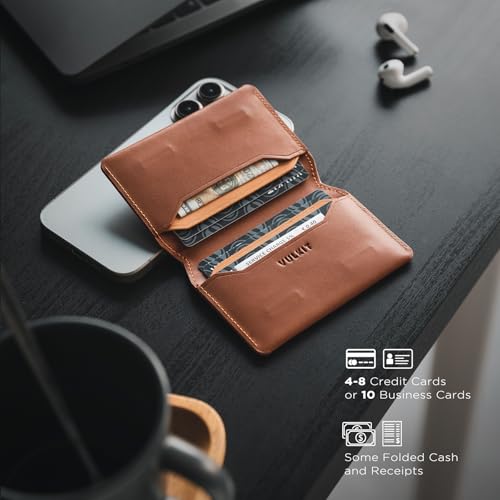 VULKIT Smukły minimalistyczny portfel na karty z blokadą RFID Skórzany portfel na karty kredytowe z magnetycznym zamknięciem, brązowy, One size, Minimalistyczny
