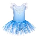 Zaclotre Kid Girls Ruffle Sleeve Ballet Skirted Leotard Shiny Dance Tutu Dresses
