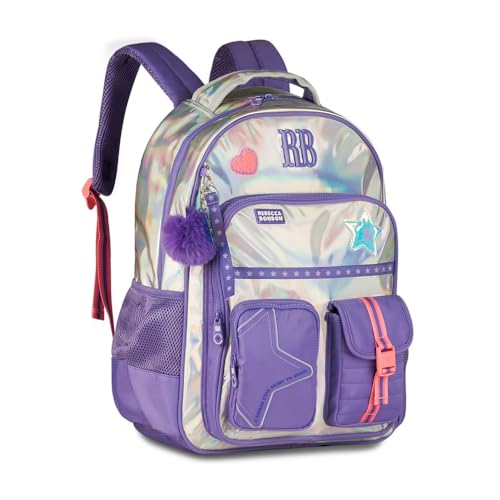 Mochila de Costas Rebecca Bonbon Holo Shine RB27020 Juvenil Grande Holográfica Bolso Antifurto (Lilás)