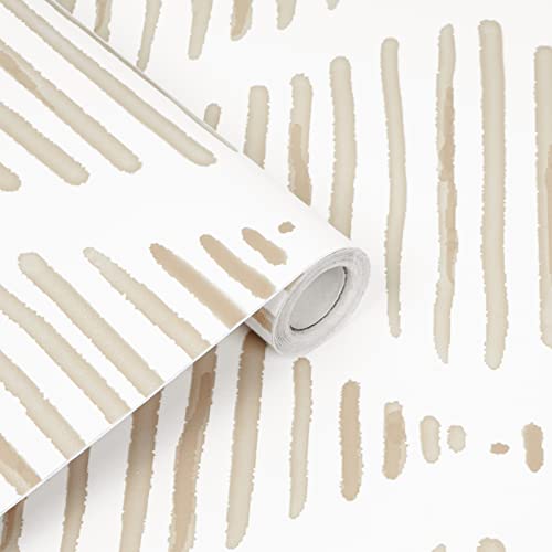 WENMER Geometric Peel and Stick Wallpaper 17.3" x 1181" Striped Wallpaper Beige and White Contact Paper Geometric Self Adhesive Removable Stripe Wall Paper for Restroom Bedroom by WENMER - Used condition - Image 8