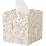 Funda para caja de pañuelos de nácar de 5.9 pulgadas, soporte cuadrado hecho a mano con parte inferior deslizante, dispensador de servilletas decorativo para baño, dormitorio, cocina, oficina