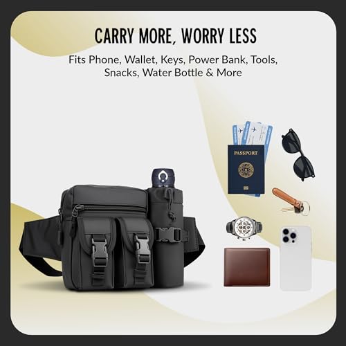 Image of CARRY TRIP Tactical Camping Waist Pack - Oxford Fabric Hip Belt Bag Pouch with Detachable Water Bottle Holder - Utility Sling Bag for Trekking, Cycling, Travel & Outdoor Use (Black)