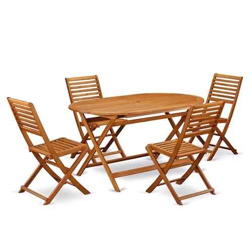 Outdoor Dining Upper East Side: Top Patio Sets for Stylish Alfresco Meals 3 East West Furniture DIBS5CWNA 5 Piece Patio Dining Set Includes an Oval Outdoor Acacia Wood Table and 4 Folding Side Chairs, 36x60 Inch, Natural Oil