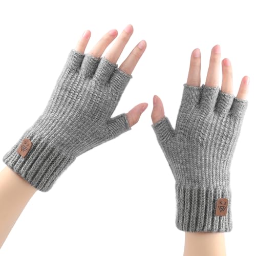 fauson Fingerless Gloves for Women -Winter Gloves Men Fingerless Glove for Women Men, Warm Alpaca Wool Stretch