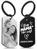 Meinearmbänder Personalisierter Schlüsselanhänger für Mama mit Foto & Gravur | Individueller Schlüsselring mit Schwarz/Weiß Bild | Ideales Erinnerungsstück für besondere Momente der Mutter