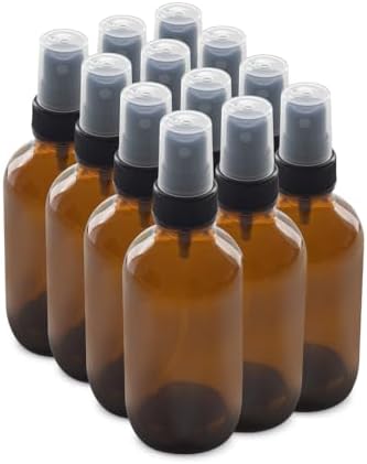 The Bottle Depot - 12 Pack - 4 oz Glass Spray Bottle - Clear Amber - 22-400 Neck Finish - Boston Round Bottles - UV Rays Protection