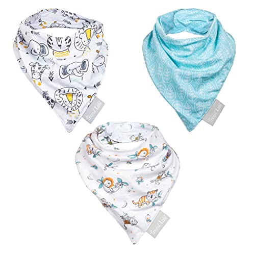 Baby Safari 3 Pack Jersey Bandana Bib Set-Safari Yearbook, Leaf, Safari Nap Prints, Grays, Turquoise, Orange, Periwinkle, Aqua, Tan, Goldenrod, Cotton Jersey, Snap Closure, 12.75 In X 7 In Each #TOP30