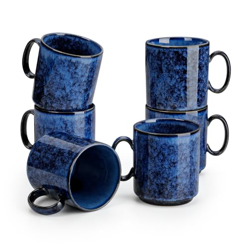 Image of vancasso STARRY Ceramic Coffee Mugs Set of 6, 12 Oz Coffee Cups for Latte, Cappuccino, Tea & Hot Cocoa, Artisan Modern Style for Coffee Bar, Home & Kitchen, Microwave & Dishwasher Safe, Blue