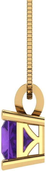 Clara Pucci 14K Yellow Gold Plated Solitaire 18" Box-Chain Necklace - Sterling Silver 2.5ct Princess Cut Amethyst Pendant - Image 3