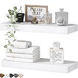 QEEIG Bathroom Floating Shelves for Wall - 15.7' Wall Mounted Shelf Over Toilet Farmhouse Home Decor Display Bookshelf Small 15.7 x 6.7 inch Set of 2, White (008-40W)
