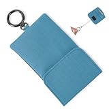 [Leathiku] リール付きキーケース ランドセル用 小学生 子供 鍵の紛失防止 肩ベルト固定 小銭入れ カード入れ カラビナ 薄型 軽量 巻き取り式リール レイクブルー