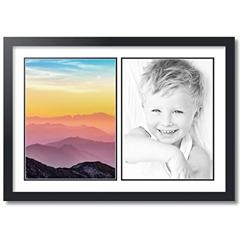 ArtToFrames Collage Photo Frame Double Mat with 2-12x16 inch Openings with Black Frame and Crisp Top Mat