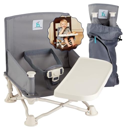 Hiccapop OmniBoost Travel Booster Seat with Tray for Baby, Dining Table, Camping, Beach, Grandma’s | Folding Portable Tip-Free Design Straps to Kitchen Chairs