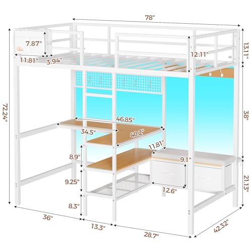 image for DICTAC Twin Loft Bed with L-Shaped Desk and Charging Station Twin Size