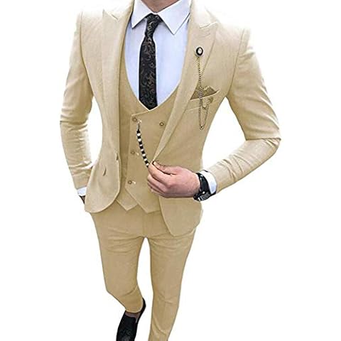 Champagne Men's 3 Pieces Peak Lapel Slim Fit Business Suit Wedding Groom Men Suits 38/32 Cover