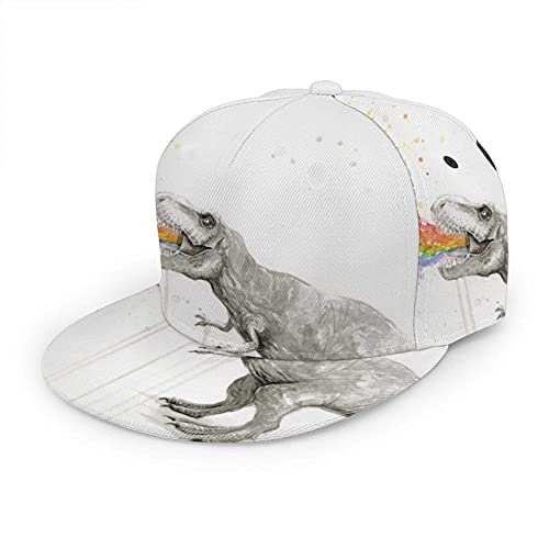 Oaieltj Unisex Baseballkappe Damen Herren Junge Mädchen Mode verstellbar 3D gedruckt Flat Bill Baseball Cap, T Rex Dinosaur Puke Taste Rainbow, One size