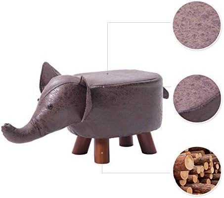 IBUYKE Animal Footstool, Upholstered Ottoman,Creative & Cute Foot Rest Step Stool Pouffe Chair Soft for Kids Children, Solid Wood Support Footstool Stool (Elephant) RF-BD161