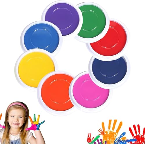 Ajxwde 8 Stück Stempelkissen Kinder Ungiftig Abwaschbar Fingerabdruck Stempelkissen Bunt Stempelkissen SetFingerstempel für DIY Leinwand Papier Handwerk Geburtstag Geschenk (8 Farben)
