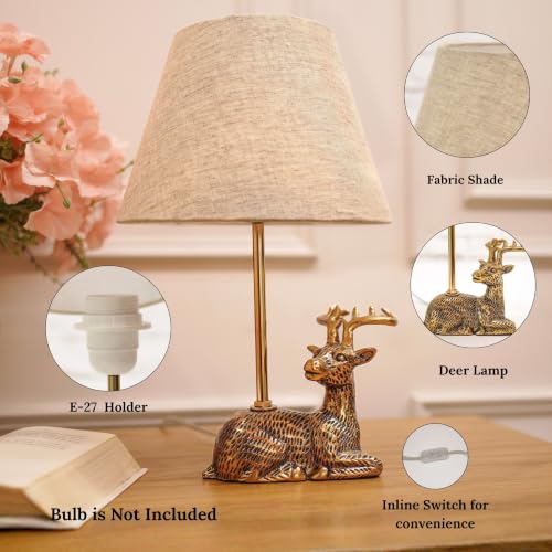Image of BEHOMA Luxury Deer Figurine Table Lamp Set, Antique Gold - Set of 2 | Luxury Aluminium Deer table lamp in Antique Gold - as an accent lighting piece for living room - great wedding gift