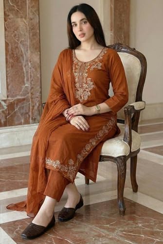 Ensemble kurta et pantalon en viscose rouille coupe fluide confortable taille M