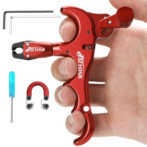 Bow Release for Compound Bow,Aluminum 360°Rotatable Red 4 Finger Archery Thumb Release Trigger,Thumb Release for Compound Bow Release,Bow Thumb Release,Archery Release Aids for Youth or Adults