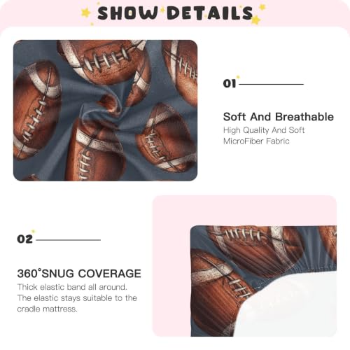 Image of American Football Sport Vintage Crib Sheets Soft Breathable Fitted Baby Crib Sheets Mattress Cover for Girls Boys, 52 inch x 28 inch x 9 inch