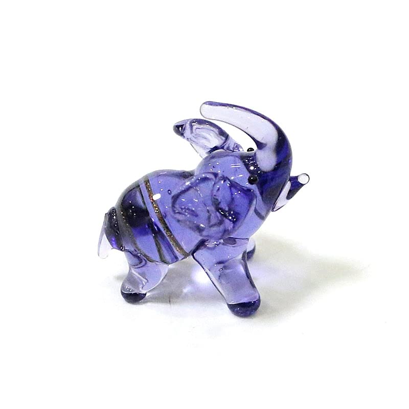 Decorative Animal Mini Figurine Handmade Murano Glass Elephant Cute Tiny Statue Ornaments Home Desktop Fairy Garden Decoration (Color : Plum, Size : About 3x3cm)