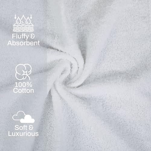 Image of Layers 100% Cotton Face Towels | 450 GSM Soft & Highly Absorbent | Aqua Plush Collection | Pack of 12 Super Soft Towels for Men & Women | 30 x 30 cm - White