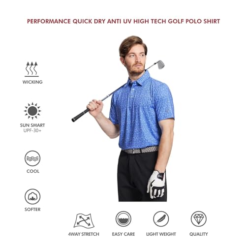Image of Golf Shirts for Men Dry Fit Short Sleeve Print Performance Moisture Wicking Polo Shirt