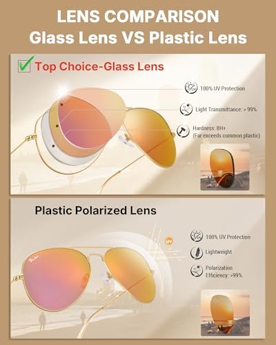 Pro Acme Classic Aviator Sunglasses for Women & Men Polarized Metal Frame UV400 Driver Sunglasses, 62 MM(Gold/Orange Red Mirrored-Polarized) - 3