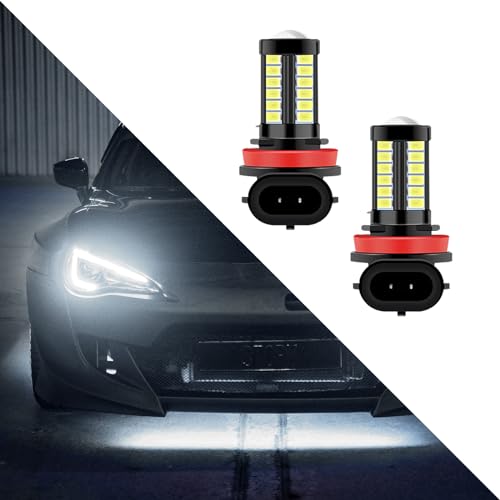 povtii 2 PCS H8 H11 LED Fog Lights Bulbs, 6500K 12V Plug and Play Anti-Fog Lights, Super Bright 1500 Lumen 5730 33-SMD Chip Power LED Bulbs, Universal Car Accessories for Most (White)