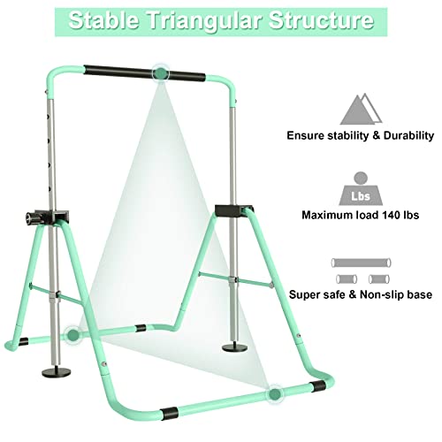 Gvolo Gymnastics Bars For Kids Adjustable Height Gymnastic Horizontal Bars With Protective Cover Expandable Junior Training Folding Bar For Home, Green #TOP2