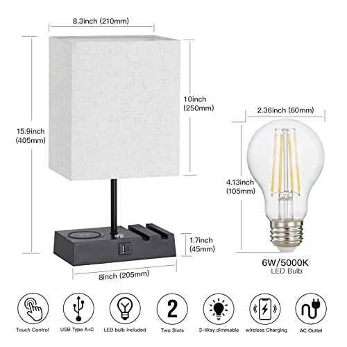 Yunhong Bedside Lamp Set Of 2,Wireless Charger Table Lamp With Usb A+C Ports And Ac Outlet,3 Way Dimmable Touch Nightstand Lamps For Bedroom And Living Room (Led Bulbs Included) #TOP1