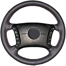 GERRIT Black Leather Steering Wheel Cover Hand-Stitched Car Steering Wheel Protective Cover with Needlework, for BMW E46 318i 325i E39 X5 E53