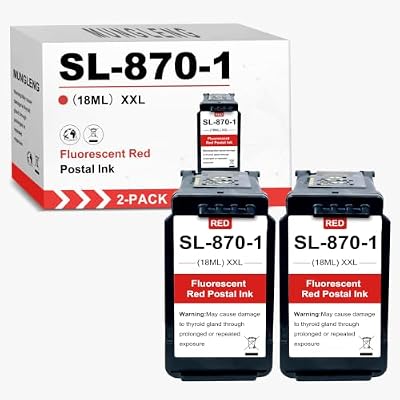 MUNGLENG SL-870-1 XXL Red Ink Cartridge Compatible for SL870-1 Fluorescent Red Ink Cartridges for Pitney Bowes New SendPro Mailstation Postage Meter (CSD1), (2-Pack,18ml)